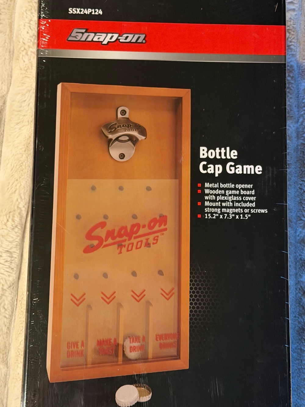 Snap Bottle Cap Game - Wooden Board with Metal Opener